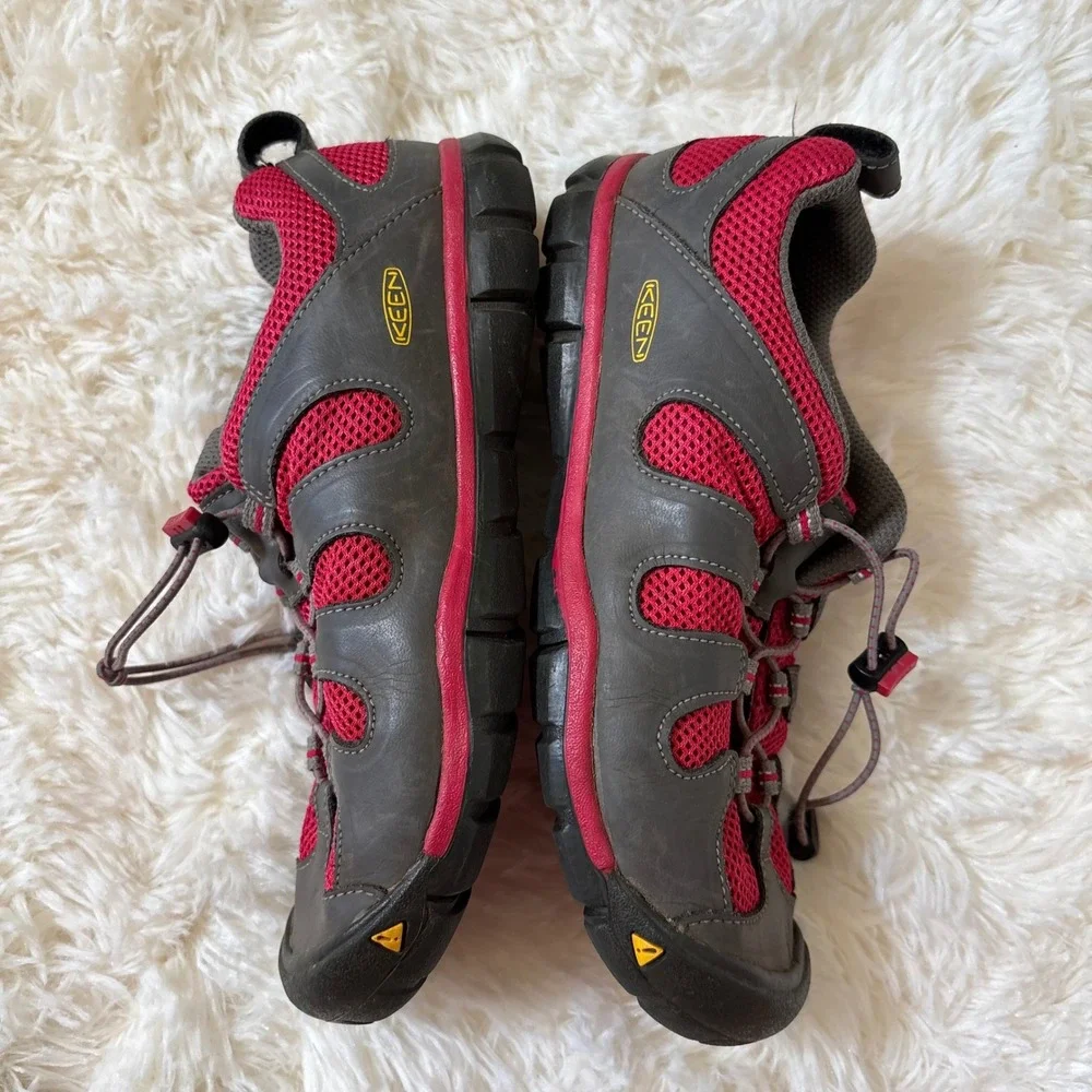 Keen Kids Pink Grey Leather Mesh Bungee Hiking Shoes Sneakers US 3 1008790